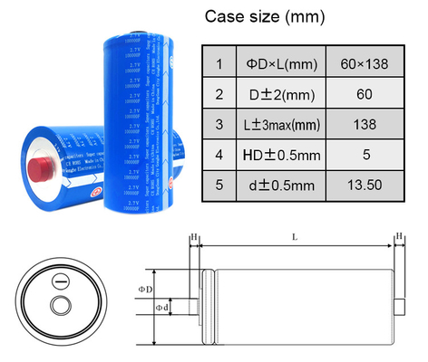 Batterie superbe électrolytique cylindrique de condensateur pour la voiture	2.7V 100000F rechargeable